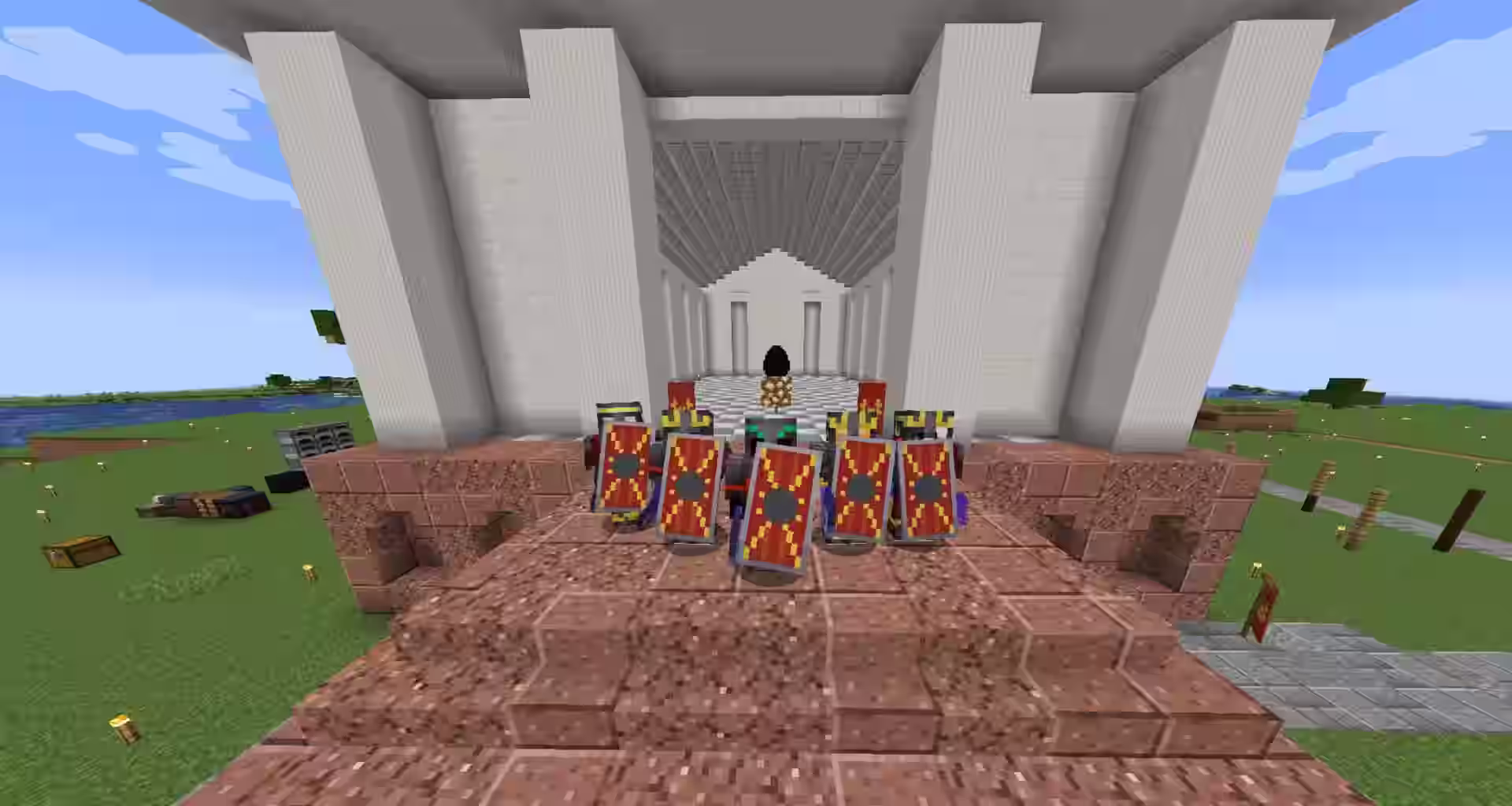 The Nova Roma team defending the dragon egg in a triangle formation.